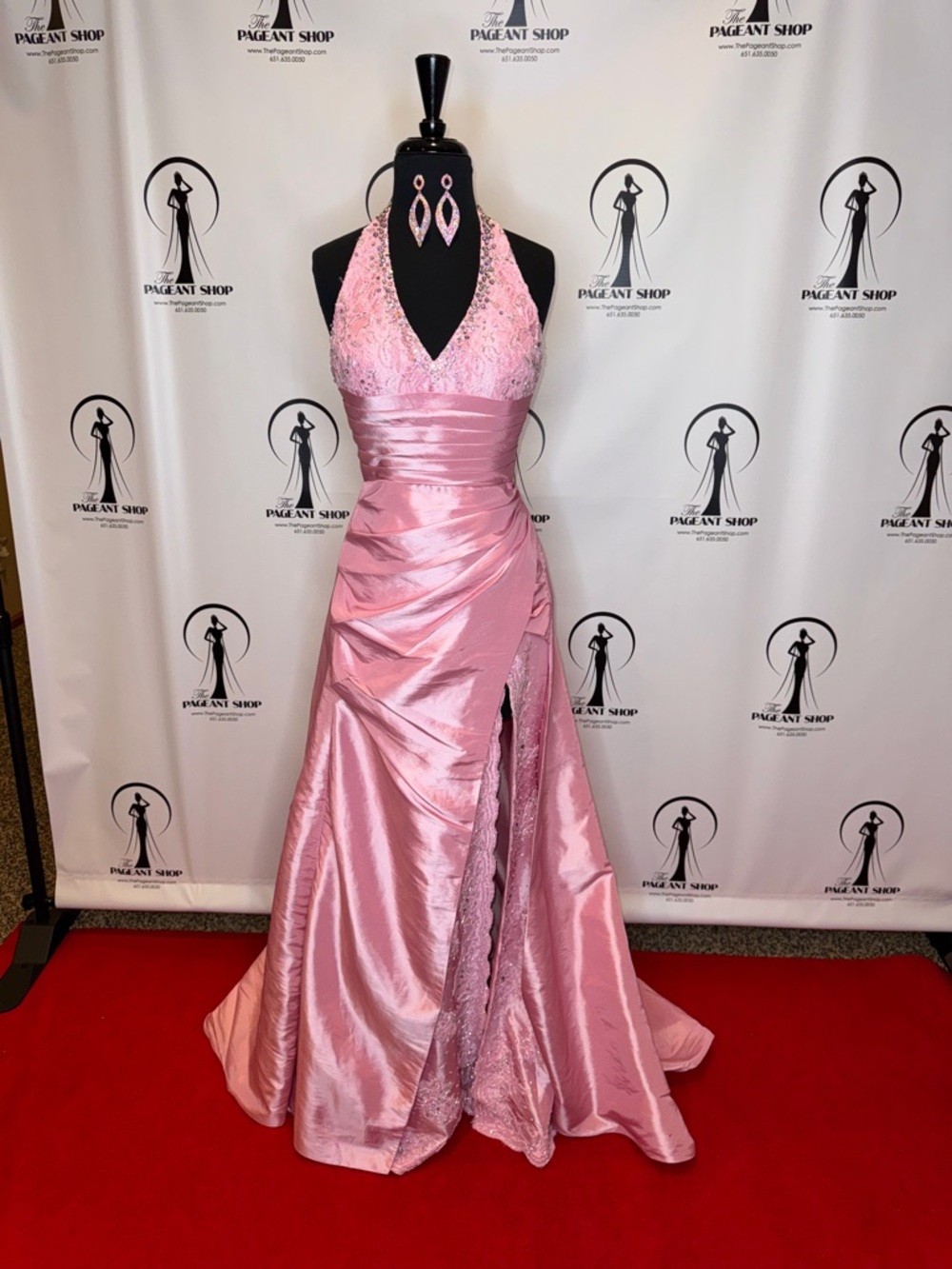 Tony Bowls Pink Halter Lace Prom Gown